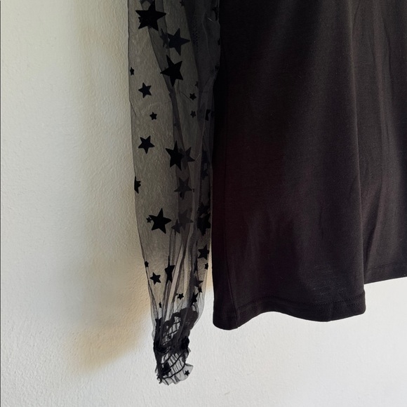 New York & Company black high neck sheer mesh star sleeve top size small - Picture 9 of 16